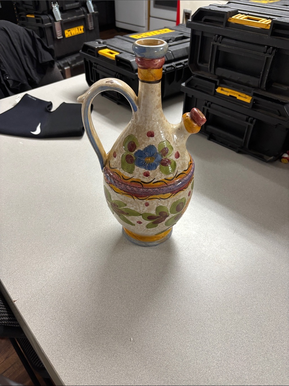 Hand-Painted Floral Ceramic Ewer Vase - Multicolor